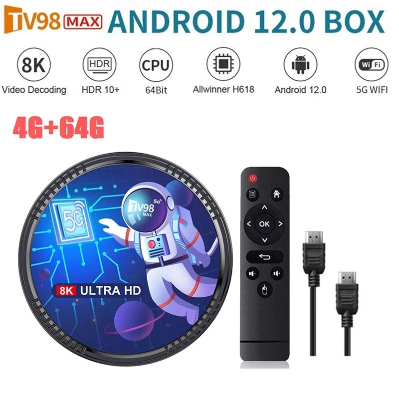 RISE-TV98MAX Ʈ TV ڽ,  H618, ȵ̵ 12, 2.4G, 5G, ,  5.0, H265, TV98, ̵ ÷̾, 4G, 64G